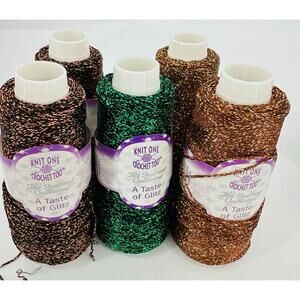 Knit One Crochet Too Taste of Glitz Metallic Sparkly Yarn Fine Weight Green Gold